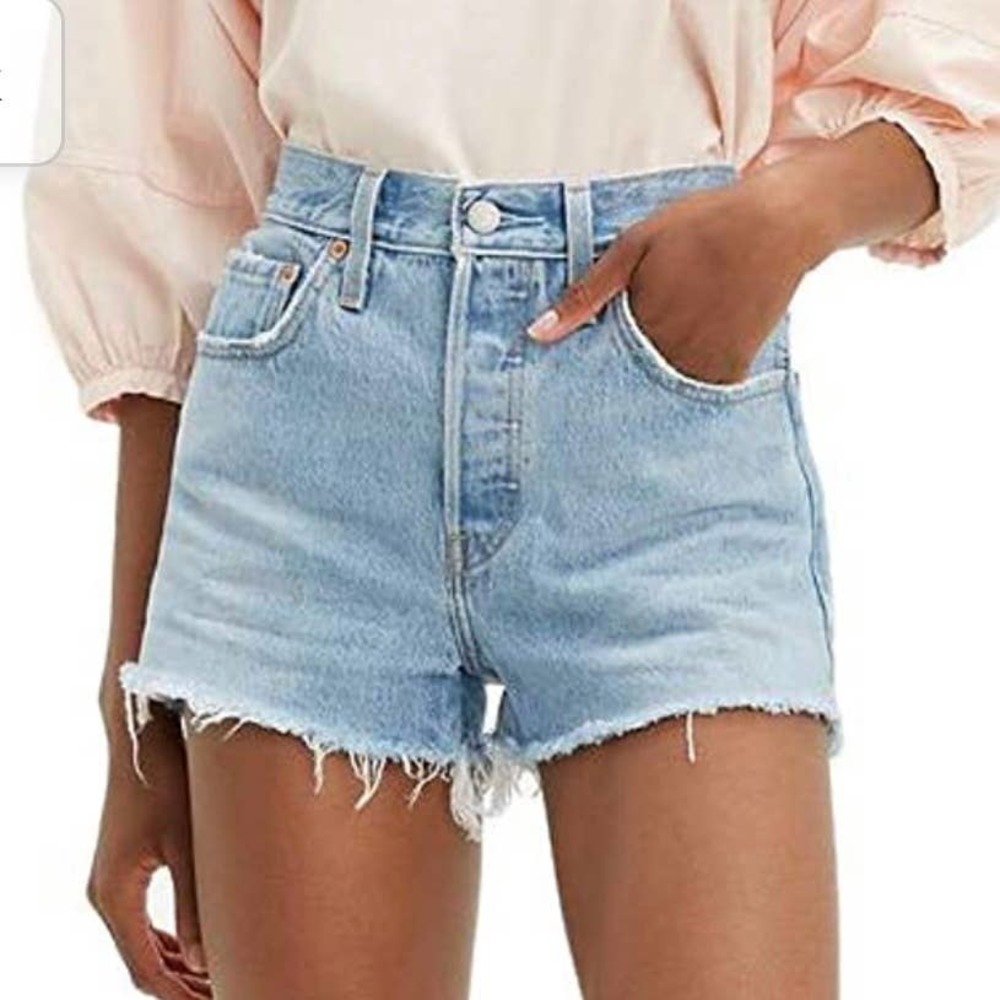 Levi’s 501 Light Wash Denim High Rise Button Fly Cutoff Jean Shorts
